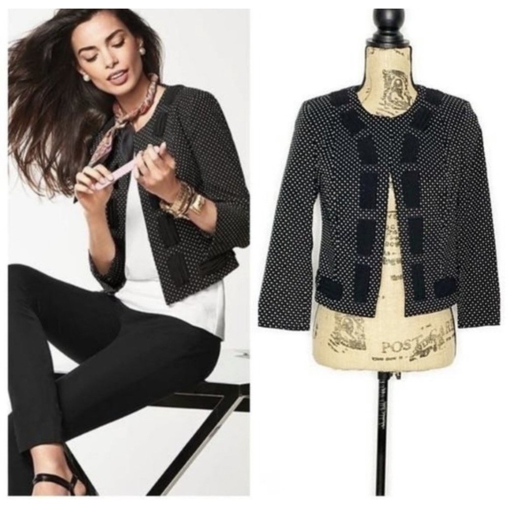 New Cabi Jacket Polka Dot Blazer Women's Size 6 Crop Polka Dot Black White 5156